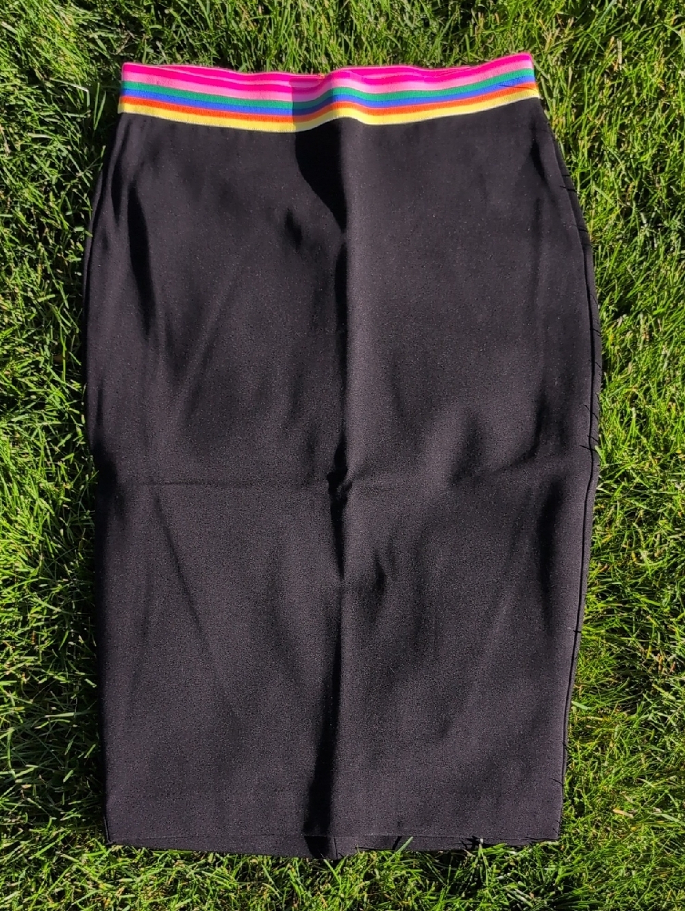 EXPRESS Black Pencil Skirt with Rainbow Elastic Waistband